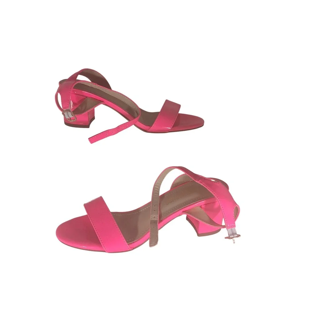 Dream Pairs Block Heel Sandals 7.5 Neon Pink Patent Barbiecore Low Heel